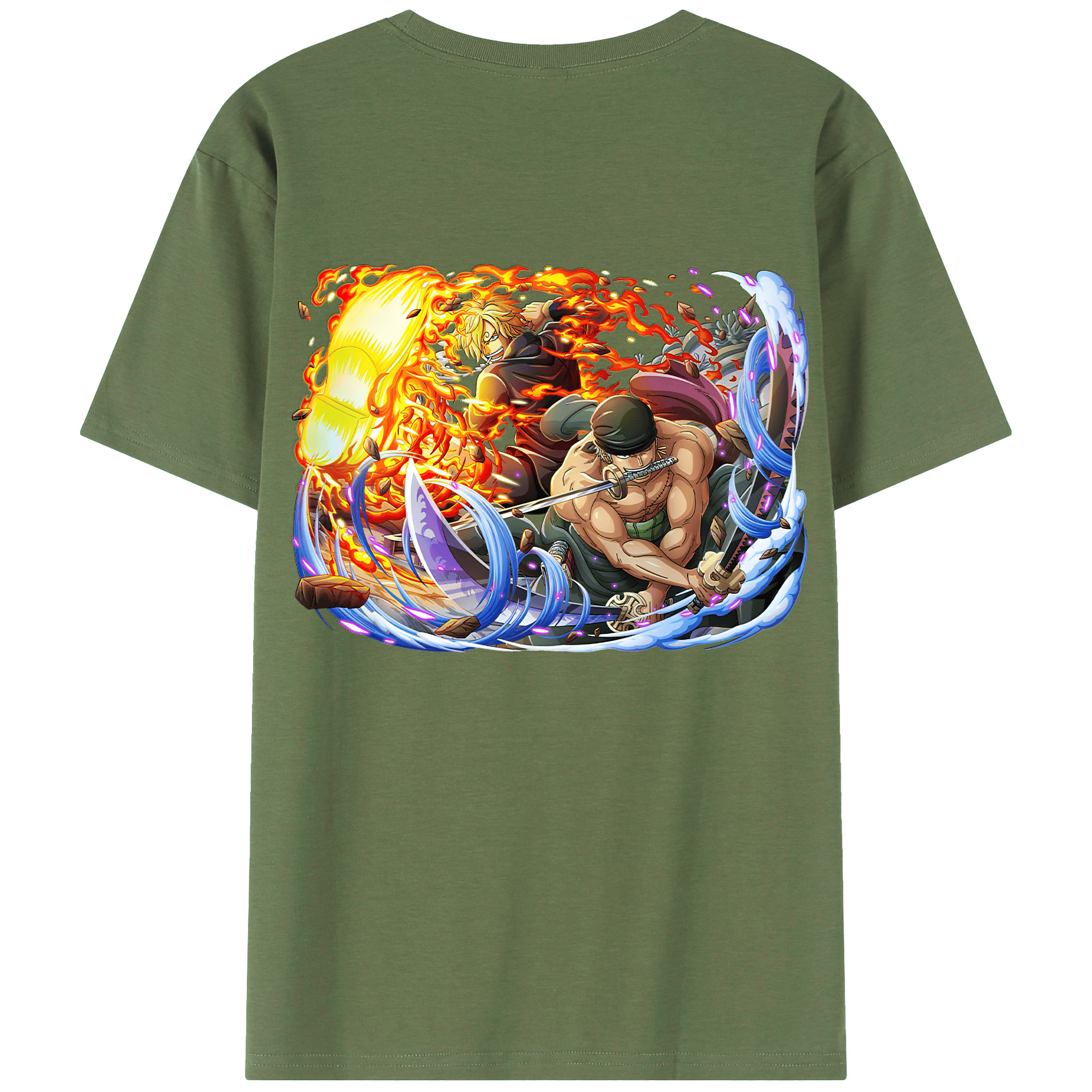 ワンピース ロロノア・ゾロ ONE PIECE Roronoa Zoro 綿100％ メンズ半袖Tシャツ（バックプリント） 通気性